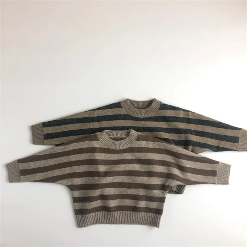 

Autumn new children striped warm long sleeve sweaters boys girls O-Neck loose soft sweater kids knit pullovers
