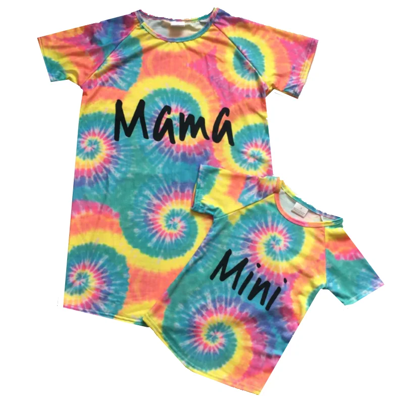 

Mommy and Baby Summer New T-shirts Girls Tie dyed Print Pattern Mommy Me Top Cotton Short Sleeve Top Tee Boutique Cotton Clothes