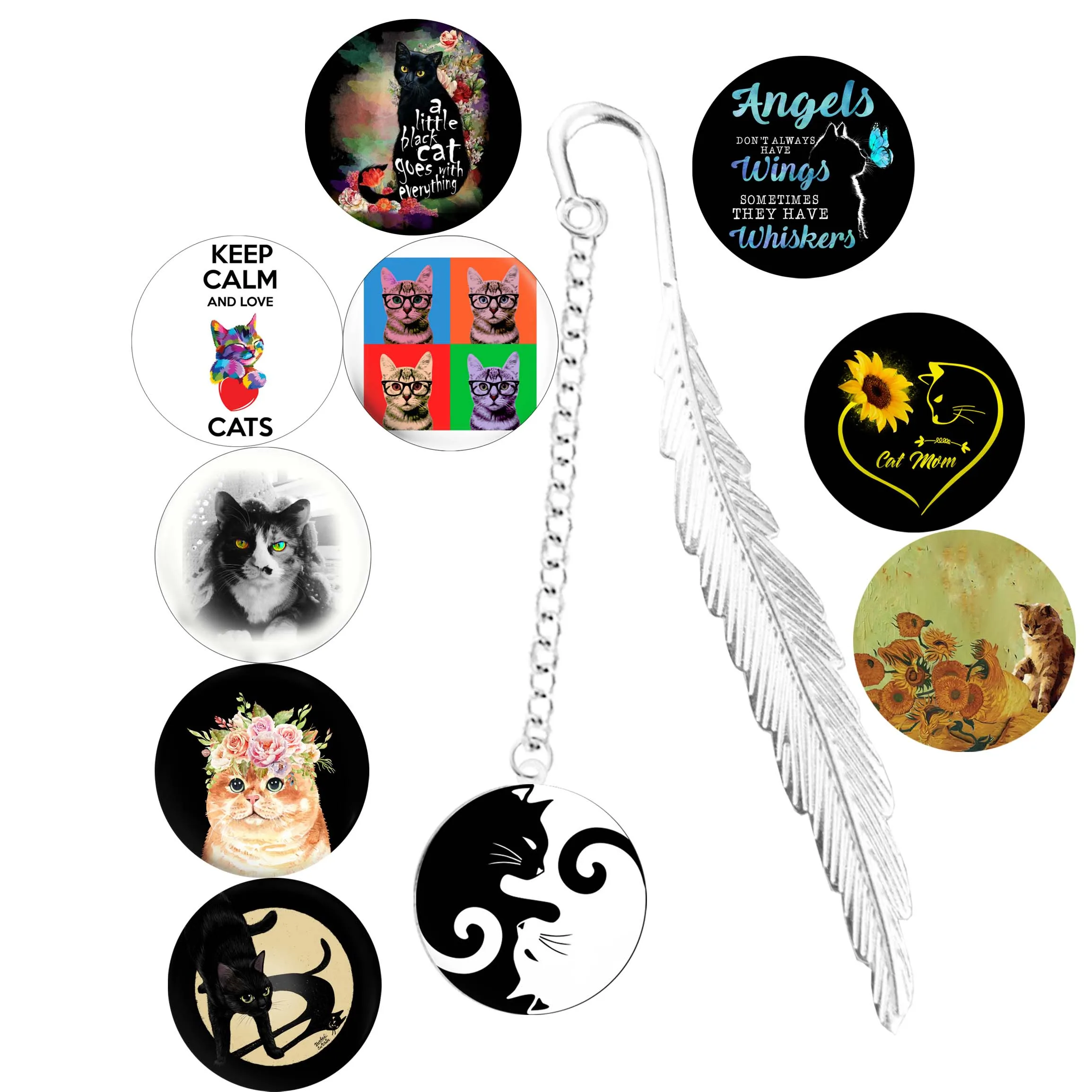 

Meow Cat Metal Bookmark Feather Pin Kindergarten Kawai Cute Animal Cartoon Black Cats For Notebook Book Marque Page Mate Marker