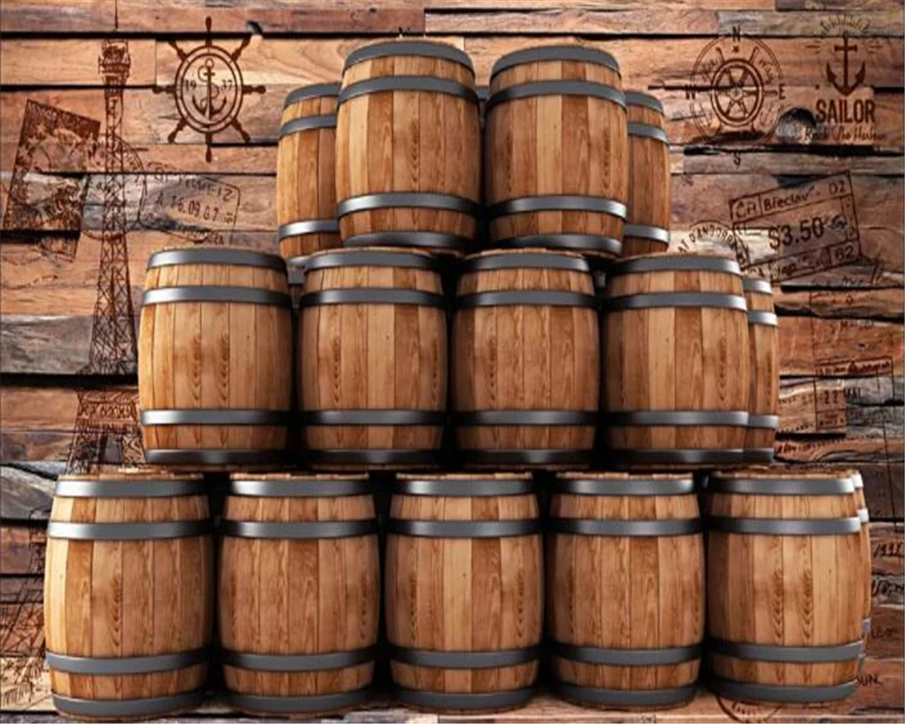 Custom size Wall paper European and American vintage red wine barrel Mural winery background wall self-adhesive 3D Wallpapers