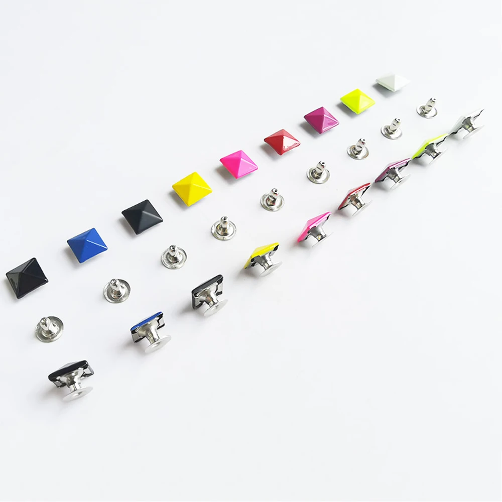 50sets 10mm Square Pyramid Studs Rivet Punk Arts Leathercrafts Rivets for Leather Crafts Bag Belt Garments Colorful