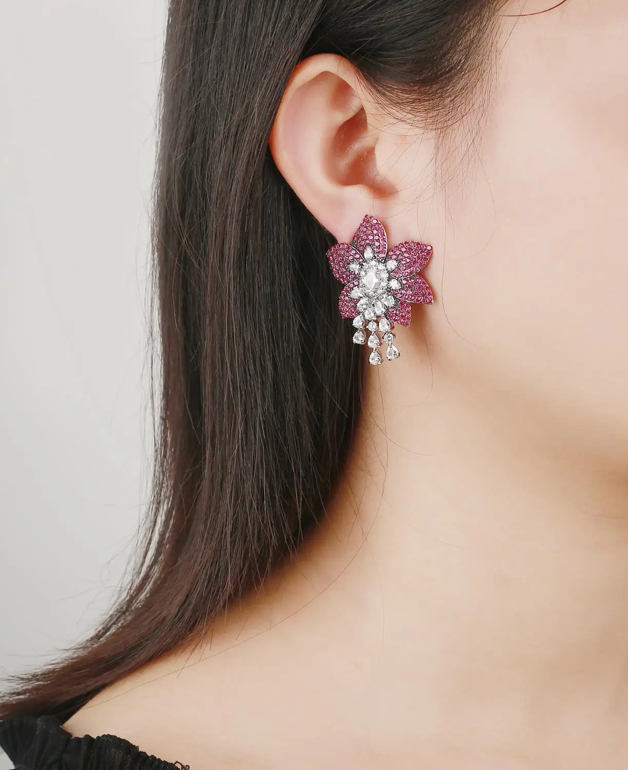 Cubic Zircon Flower Earrings for Wedding, Crystals Bride Earring  for Women Girl Gift Party Jewelry CE10916