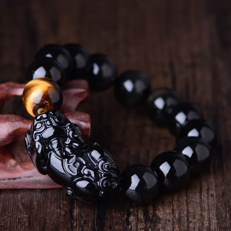 High quality natural obsidian pixiu bracelets tiger eye stone tiger eye bracelet male feng shui good luck bracelet