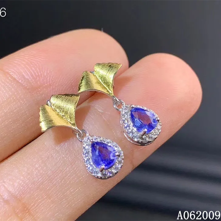 KJJEAXCMY 925 sterling silver inlaid natural sapphire earrings new exquisite ladies ear stud support test