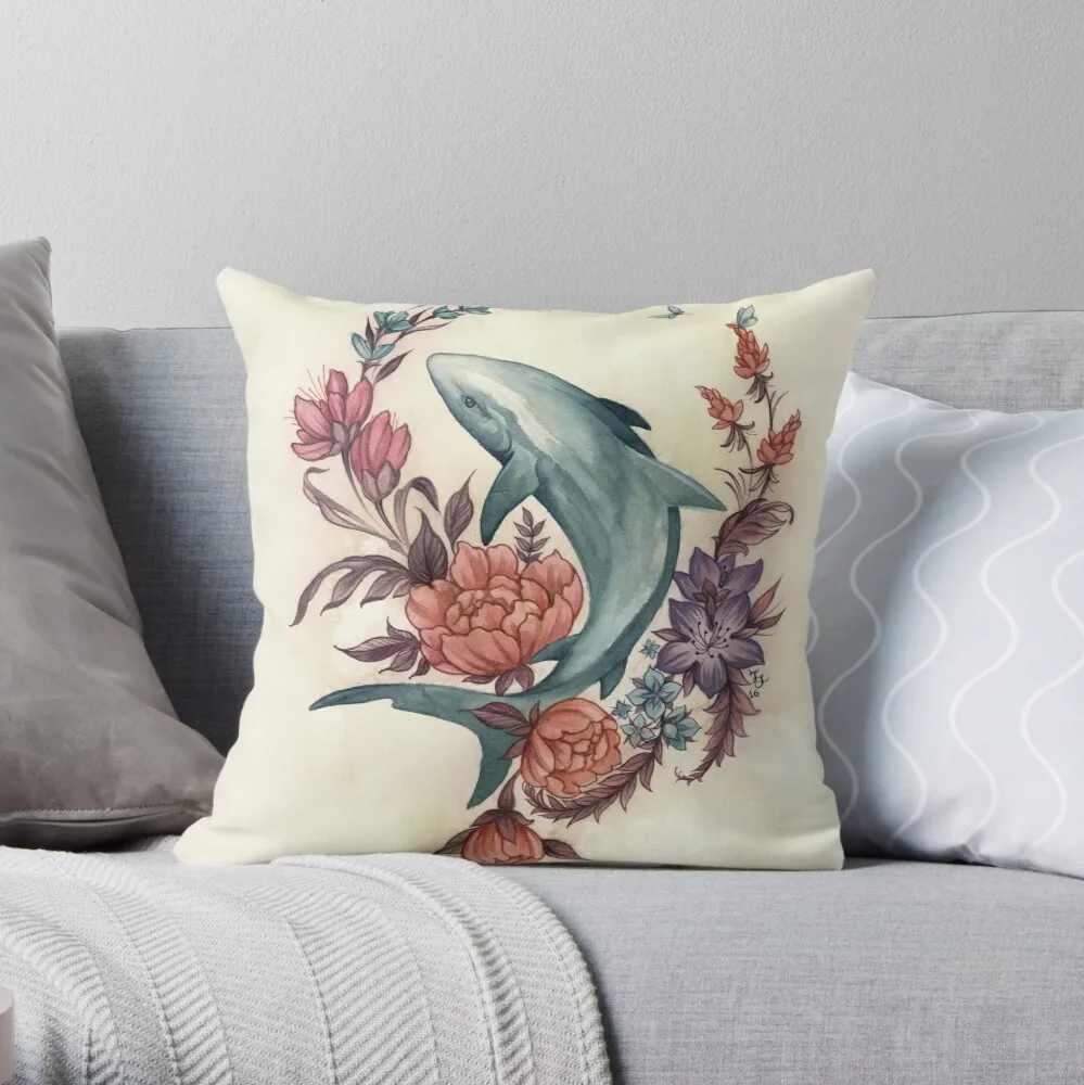 Floral Shark Throw Pillow Pillowcase Cushion Cover Home Decorative Sofa Pillow Cover Cushion Cover 40x40cm 45x45cm