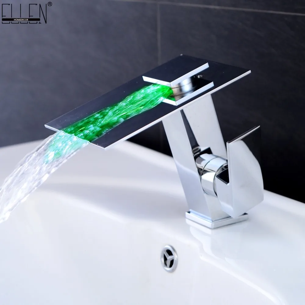 

Vidric LED Bathroom Faucet Waterfall Basin Sink Mixer 3 Color Temperature Control Chrome Finish Solid Copper Mixer Crane EL340C