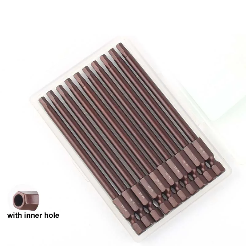 16PCS 50/75/100/150mm Length 1/4 Inch Hex shank wrench Hexagonal bits for electrician Hex screwdriver bit H3 H4 H5 H6 with Hole