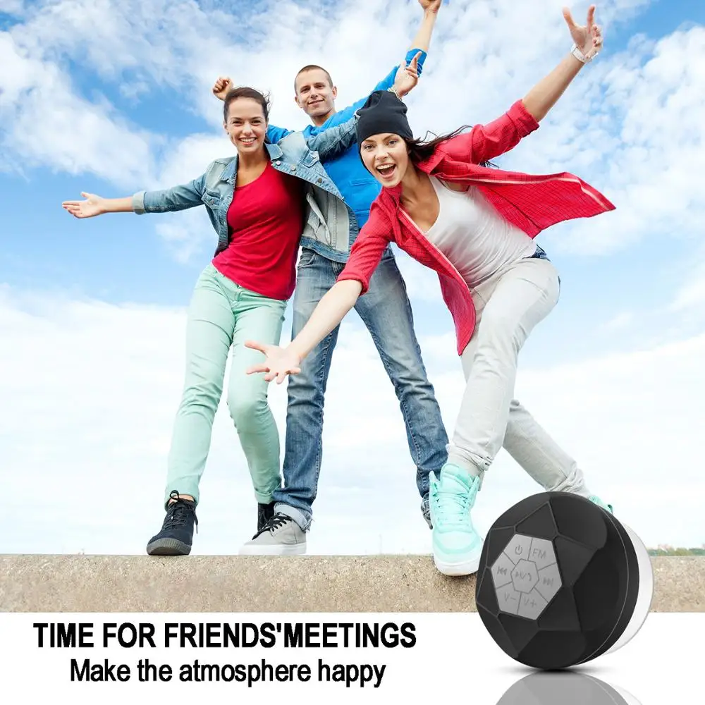 Portable Bluetooth Speaker, Waterproof IPX4 + FM Radio, Loud HD Sound, Shower Speaker Compatible With All Cell Phones, Black