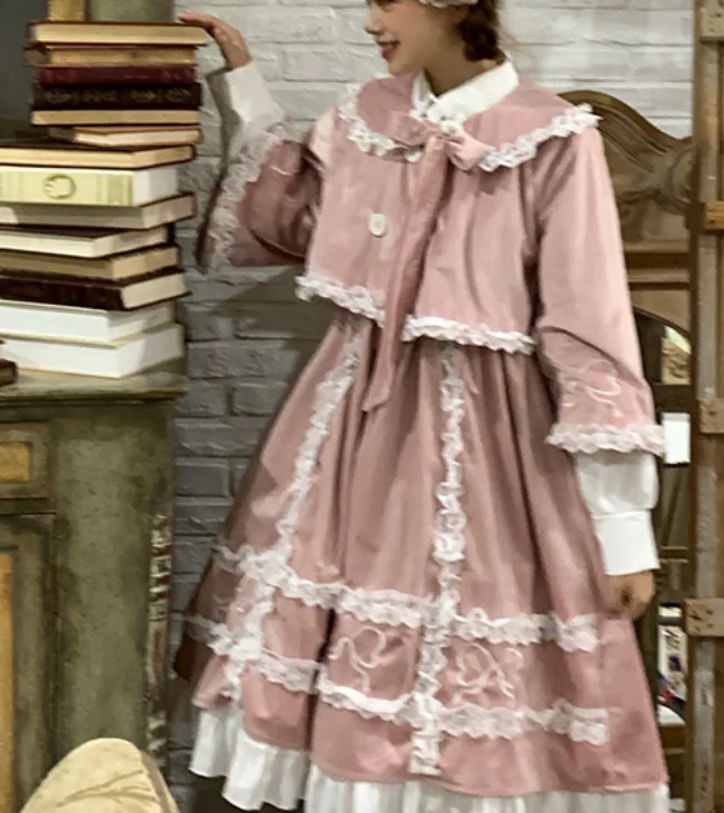 Robe de princesse lolita gothique pour filles, vintage, en dentelle, avec nœud papillon, col pan, style victorien, taille haute, vêtement pour filles