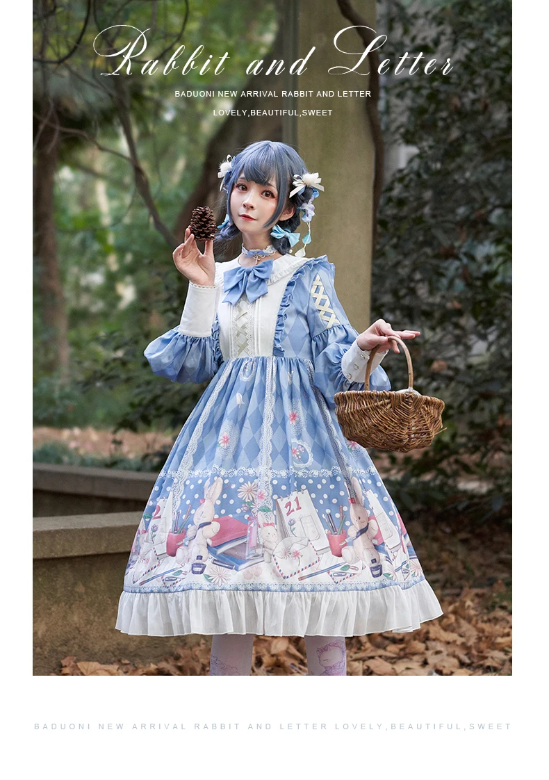 Robe princesse lolita Vintage pour filles, col rond, imprimé avec nœud papillon, taille haute, style victorien, kawaii, gothique