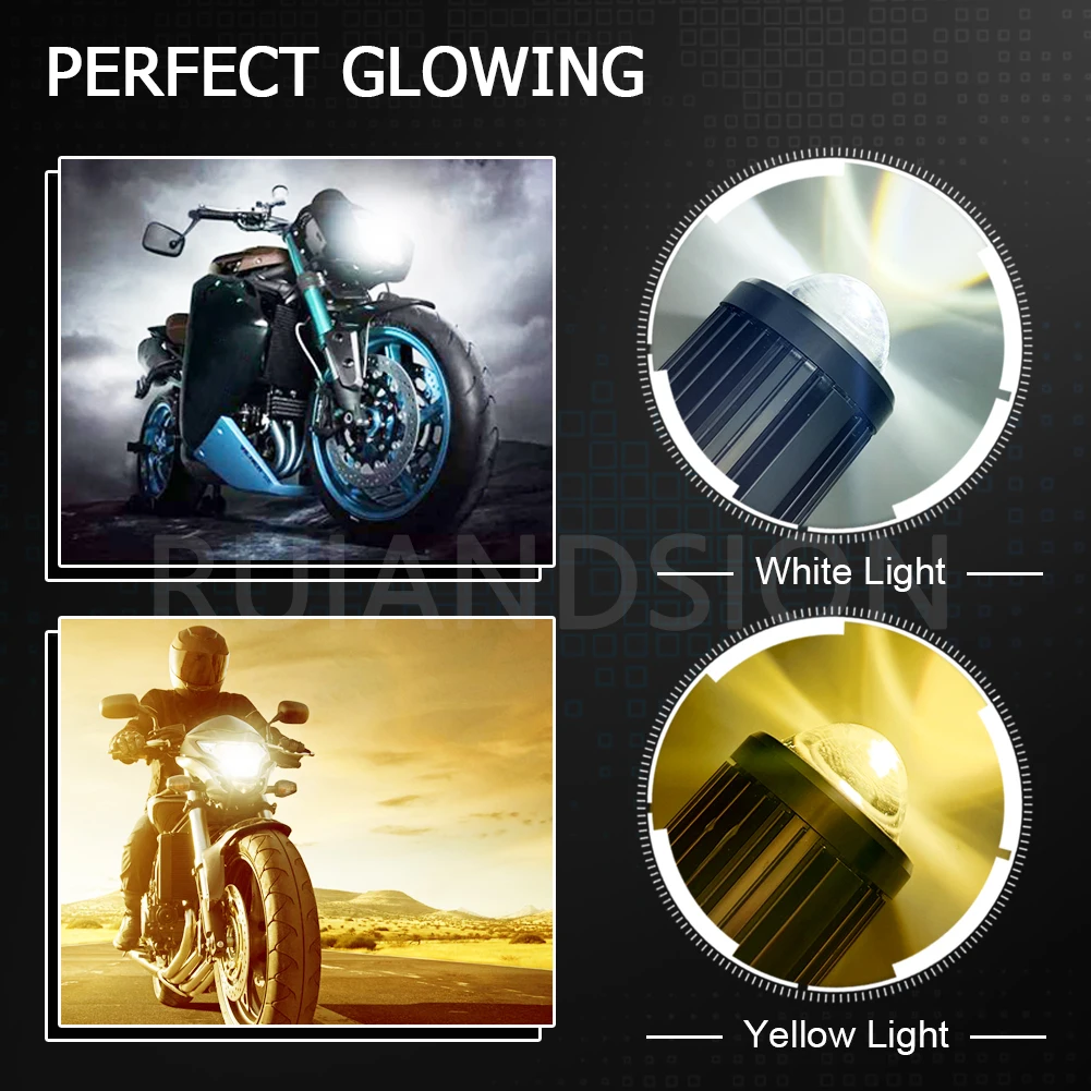 RUIANDSION 1PCS Super Bright CSP LED 2000Lm PH11 Motorcycle Head Light Bulb Switchback White+Yellow Dual Function 12V For Honda