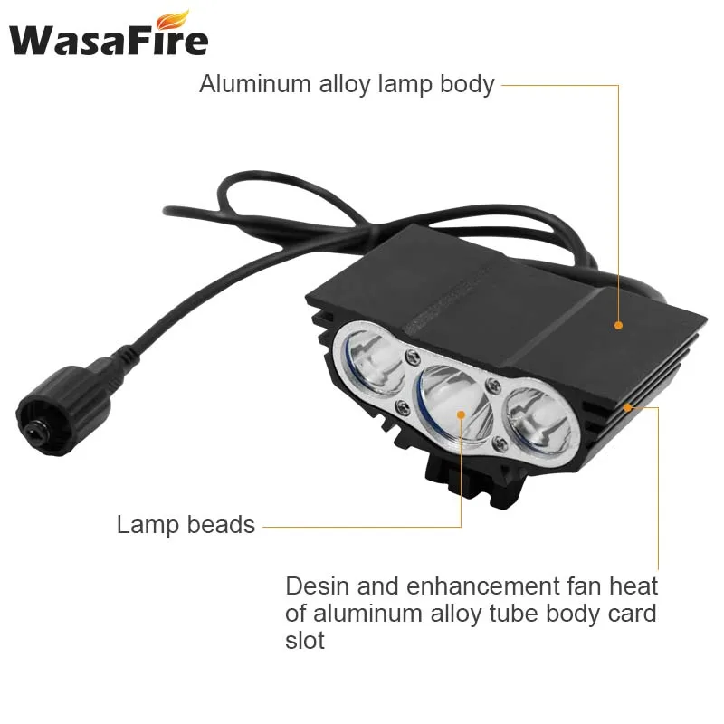 WasaFire 3 * XML T6 LED 5000LM 3 Modes Bicycle Front Lamp Bike Light Headlight USB Rechargeable 18650 Battery Pack + Taillight