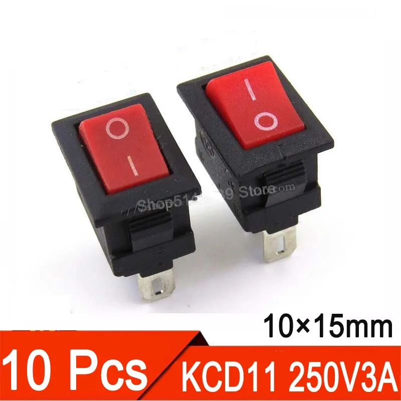 10Pcs/Lot KCD11 10*15mm High Quality Snap-in On/Off Position Snap Boat Rocker Button Switch 3A/250V