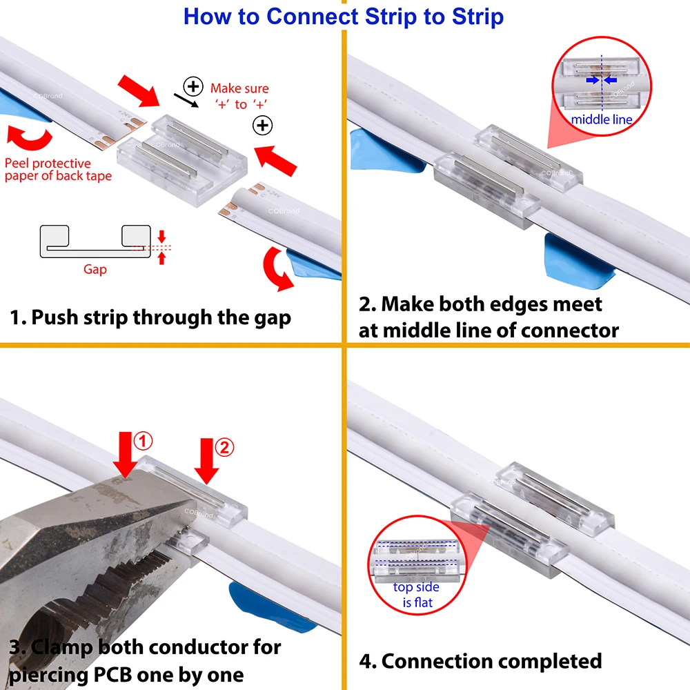 New 5pcs 10mm COB LED Strip Fast Connecting for 3pin 4pin IP20 Flexible COB High Density 3 Type Strip to Strip Wire Connection