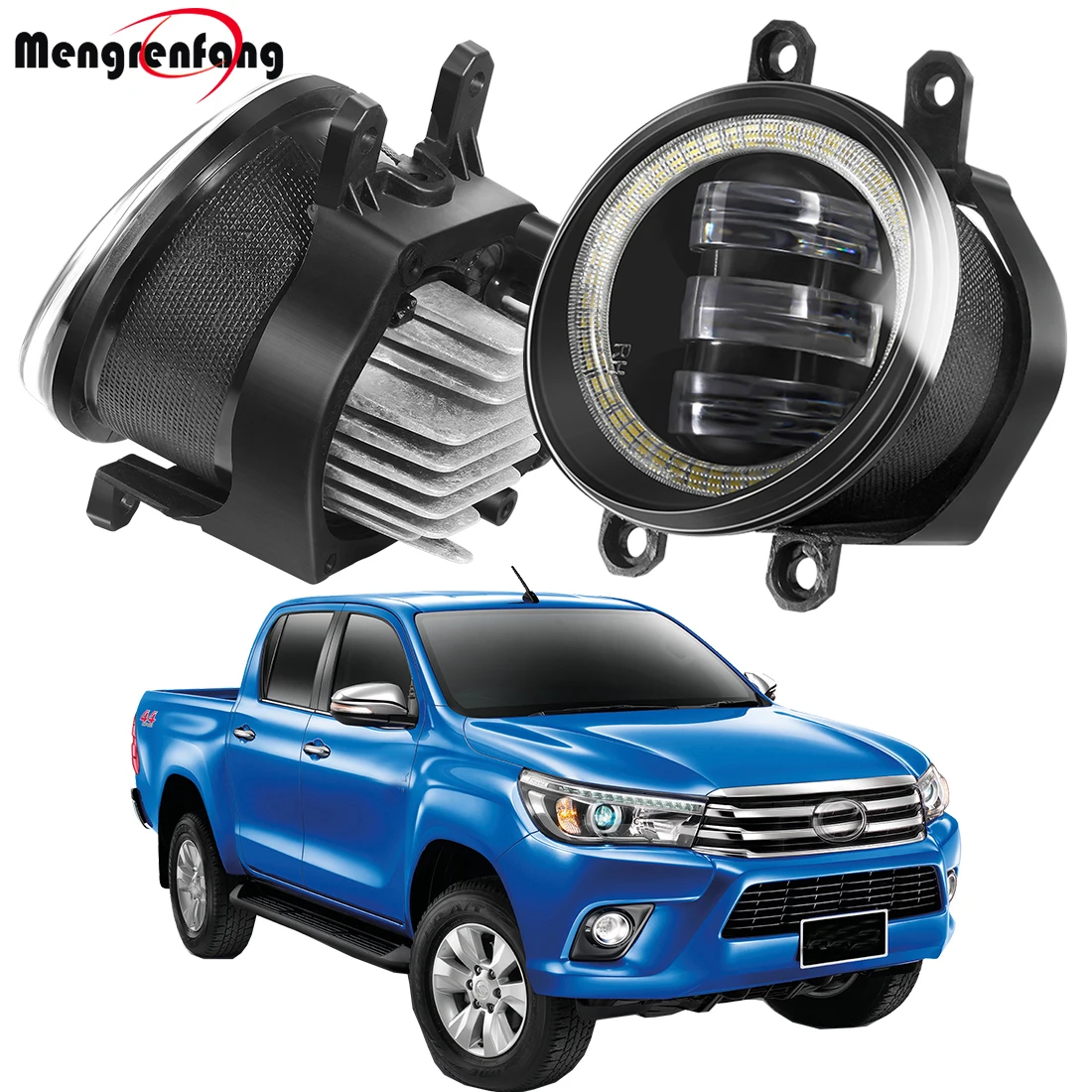 2 X LED Fog Light Assembly 30W 6000LM Truck Angel Eye DRL Fog Daytime Running Lamp 12V For Toyota Hilux Rocco Revo SR5 2015-2019