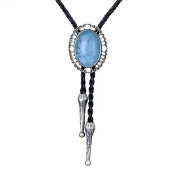 Oval Imitação de Obsidiana, Bolo Tie Cadeia, Colar de couro, Long Hang Hang Hang, Pochette, Camisa retro, Corda LED