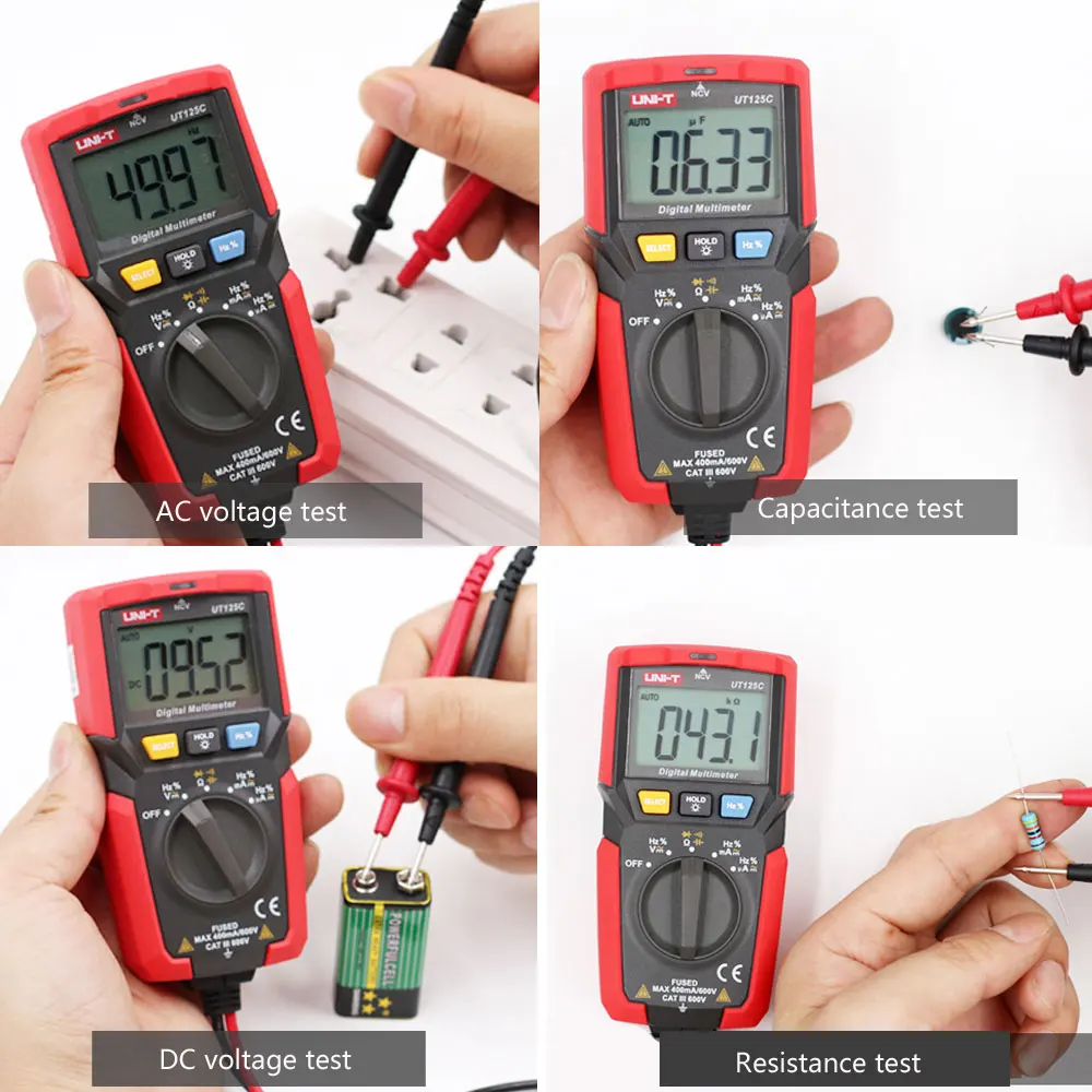 Mini multímetro digital UNI-T ut125c, testador de frequência e resistência a capacitância, proteção de sobrecarga com ferramenta de detecção sonoro, ncv