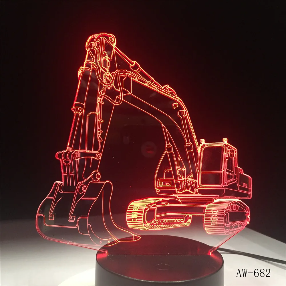 3D Excavator Night Light LED Table Lam 7 Colors USB Novelty Car Shape Desk Bedside Nightlight Deco Lamps For Kids Gift AW-682