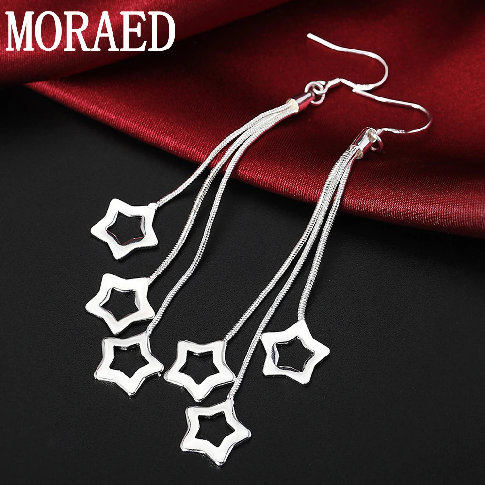 

New 925 Silver Earrings Simple Lucky Sky Star Long Earrings For Women Lady Fashion Jewelry Gift
