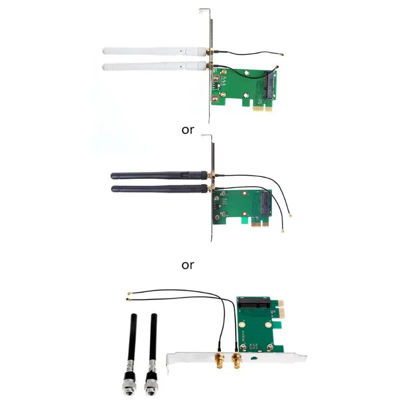 Mini PCI-E to PCI-E 1X Desktop Adapter Convertor with Two Antennas for Wireless Wifi Card