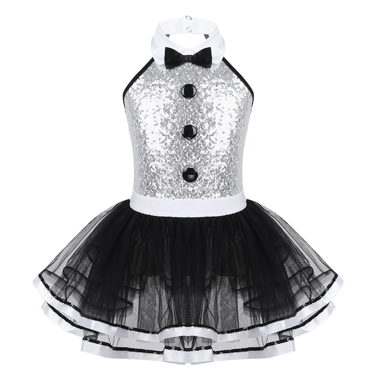 Kids Girls New Christmas Ballet Dance Dress Gymnastics Leotard Shiny Sequins Sleeveless Tutu Dress Modern Dance  Cosplay Costume