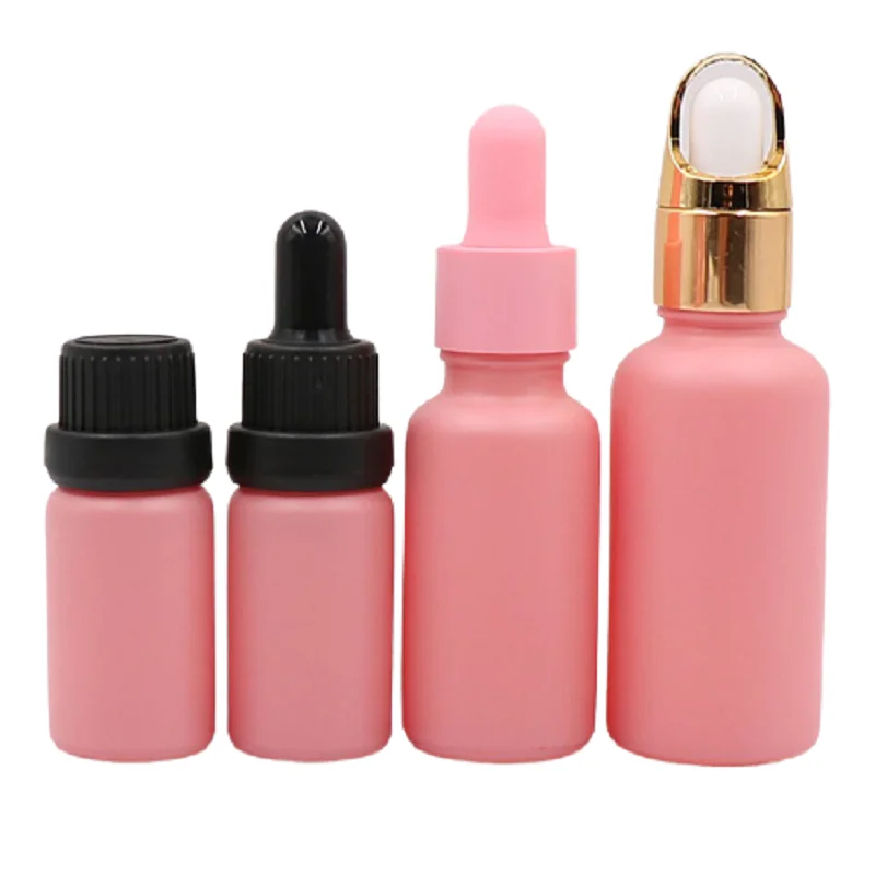 

Empty Bottle Glass Dropper Vials With Pipette Pink Frosted 10/20/30ML Cosmetic Perfume Refillable Essential Oil Dropper Bottle