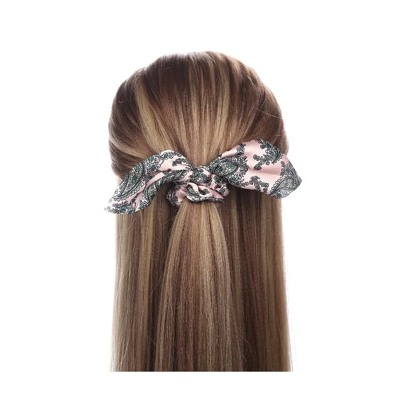 Bow Scrunchies For Woman Girls Printed Floral Hair Ties with Bow Elastic Hair Bands Ponytail Holder Hair Accessories