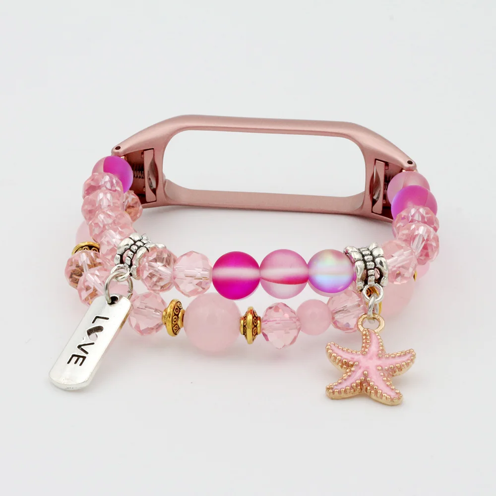 Dressy Watch Band for Mi Band 7 6 5 8 Bracelet Jewelry Beads Wristband for Xiaomi Mi Band 6 Watchband Elastic Luxury Girl Pink