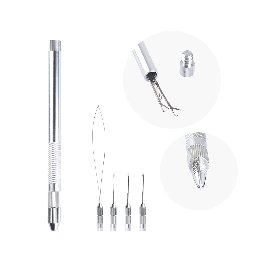 

Aluminum Ventilating Holder and Needles Kit Holder +Pulling Needle Loop Threader+3 Knitting Needles