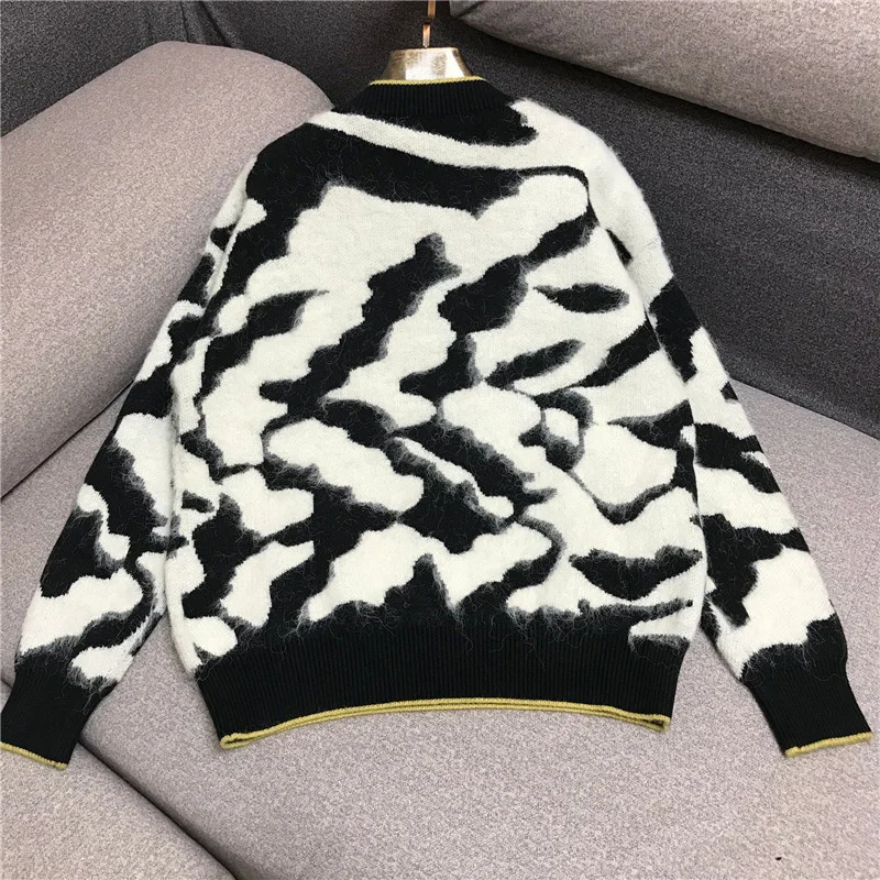 

Print Leopard Mohair Round Neck Sweater Women Autumn Winter New Loose Lazy Wind Korean Pullover Thick Warm Female Knitting Tops
