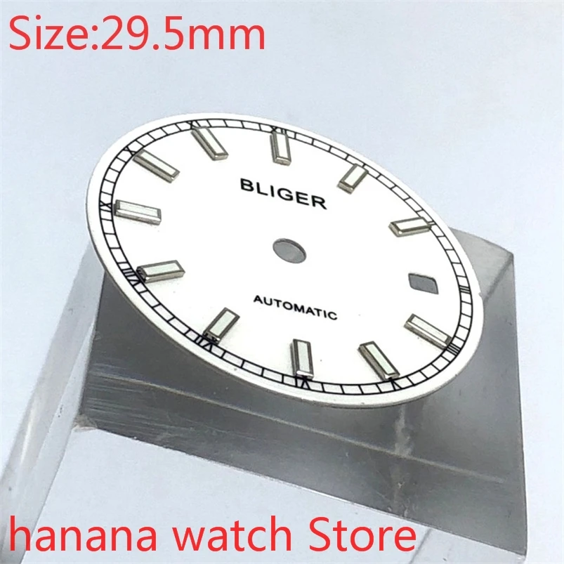 NO logo Aseptic 29.5mm Round Dial Date Kit ETA 2824/2836 Miyota 8215/8205/821A Movement Men's Watch Night Disc Parts white