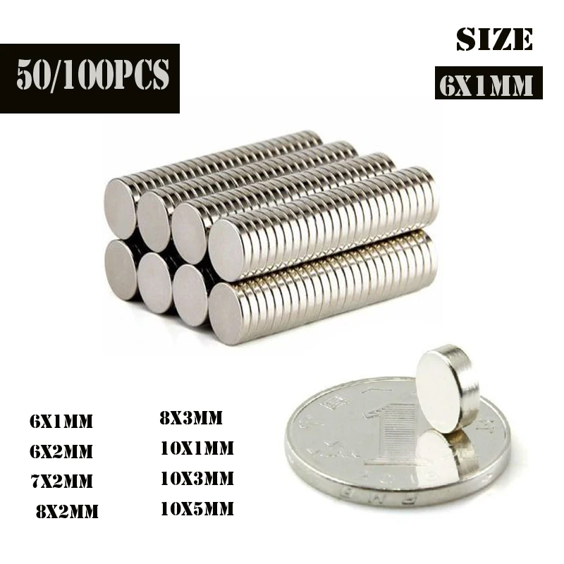 

50/100pcs 6X1 6X2 7X2 8X2 8X3 10X110X3 10X5mm Magnet Hot Small Round Magnet Strong magnets Rare Earth Neodymium Magnet