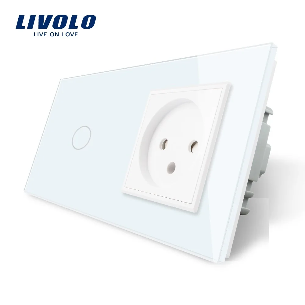 

Livolo EU Standard Touch Switch +Israel Power Socket, White Crystal Glass Panel 16A AC 220~250V