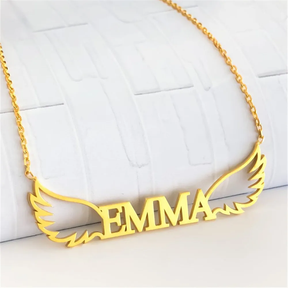 Customized Stainless Steel Initial Name Necklaces Women Girl Fashion Jewelry Personalized Angel Wings Choker Necklace