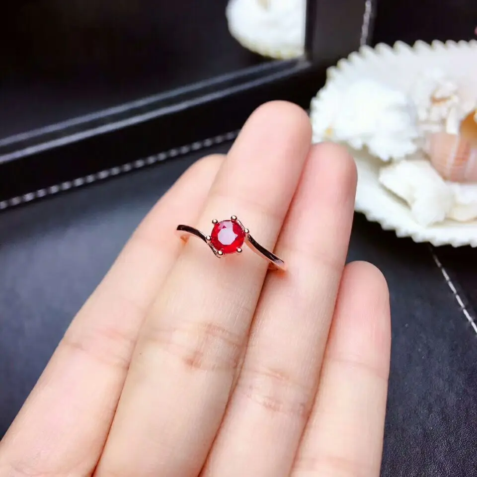 MeiBaPJ Real Natural New Burned Ruby Gemstone Six-claw  Ring for Women Real 925 Sterling Silver Fine Wedding Jewelry