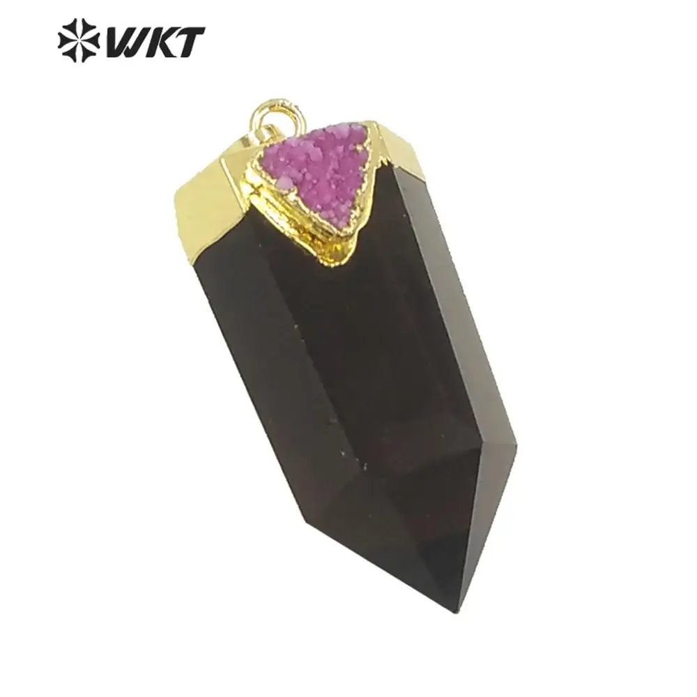 WT-P1609 Popular Women Gold Hexagona Quartz With Druzy Charm Pendant Wholesale Natural Tea Quartz Pendant