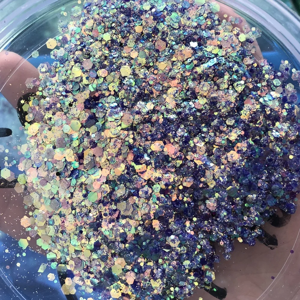 50 gr/beutel Holographische Gemischte Sechseck Form Chunky Nagel Glitter Pailletten Sparkly Flakes Scheiben Maniküre Körper/Auge/Gesicht Glitter TCF2335 – Detail 5