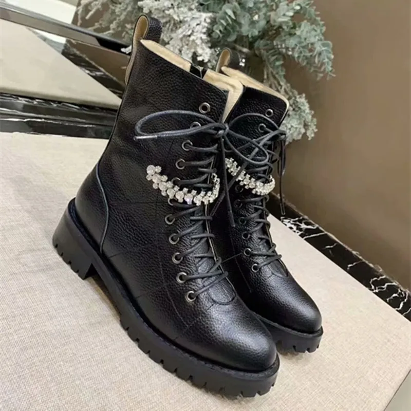 

Tide Punk Boots Women Winter Botas Mujer Rhinestone Motorcycle Boots Ankle Boots For Women Fashion Ladies Shoes Zapatos De Mujer