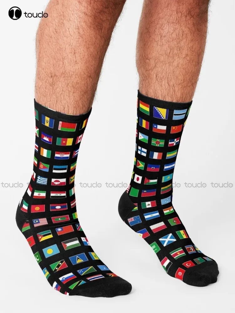 Chaussettes de travail les drapeaux du monde pour hommes, personnalisées, unisexes, pour adultes et adolescents, 360 °, impression numérique, amusantes