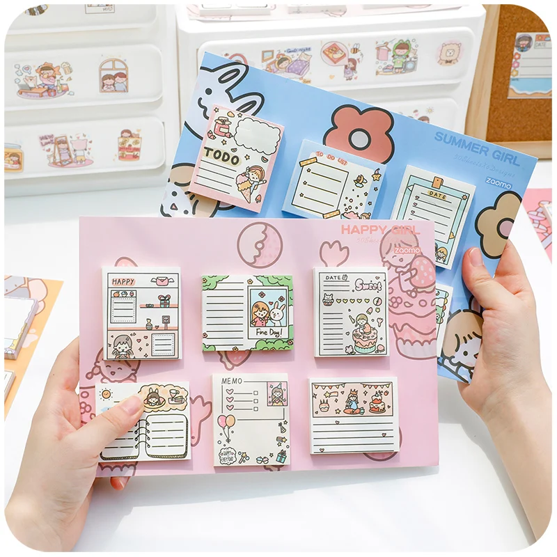 Kawaii creative cartoon sticky note set sticky cute note book message paper ins learning note stick cute memo sticky notes