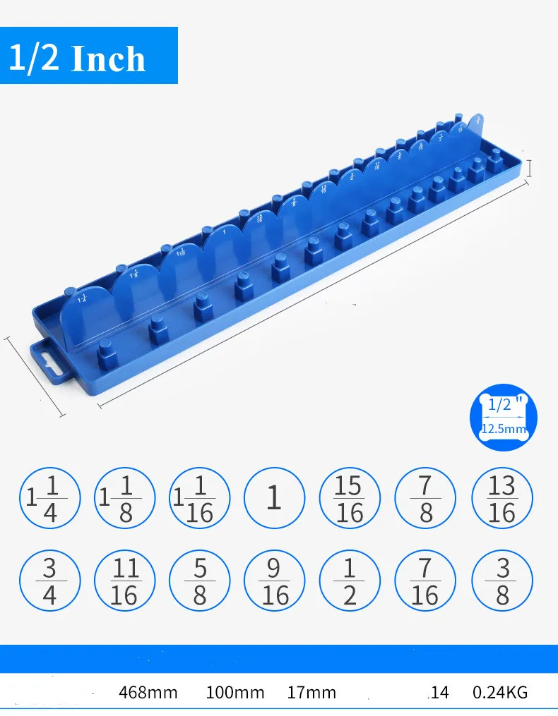 Caja de soporte de almacenamiento de manga, colgador de tubo de guía para colocar herramientas de estante de plástico, 1/2 ", 1/4", 3/8"