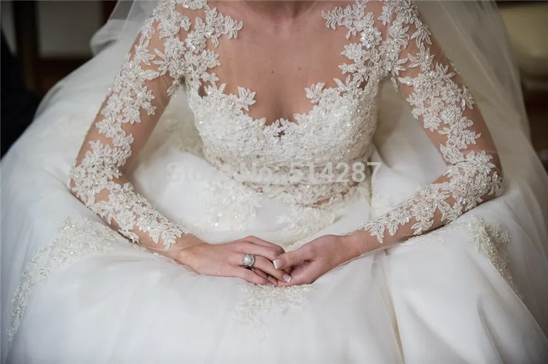 Romantico Vestido De Noiva Appliques di pizzo alto manica lunga A Line abiti da sposa abito da sposa 2018 nuovo alla moda