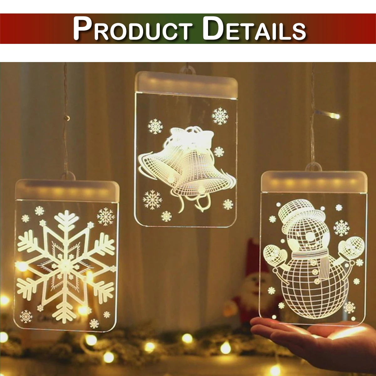 USB Icicle ไฟตกแต่งคริสต์มาสไฟ LED ผ้าม่านหน้าต่าง Santa Claus 3D-Effect ฉากหลังแขวนไฟ Fairy