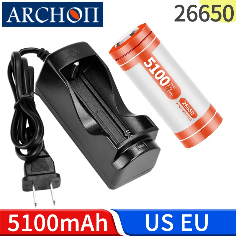 

ARCHON original 5100mAh 26650 lithium battery 26650 battery EU US plug 26650 charger flashlight Rechargeable Electric battery