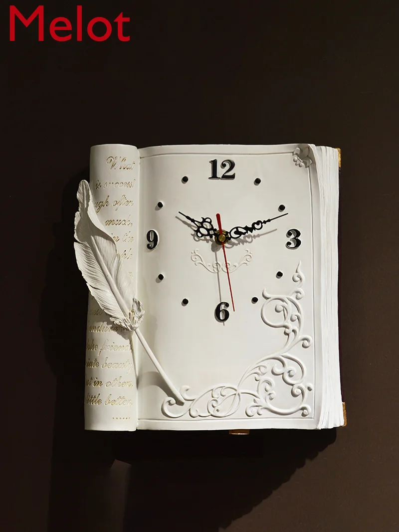 Fashion Personality and Creativity European-Style Retro Resin Book Large Wall Clock High-End Mute Second Sweeping Clock