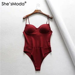 She'sModa 여성용 코튼 블렌드 바디수트, 오버올 스키니 캐주얼 조끼 탑