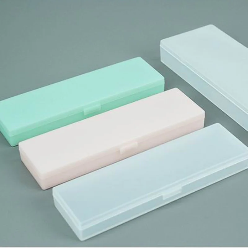 Simple Transparent pencil Tool case pink green Frosted Plastic Pencil Pens storage box Stationery Office Supplies