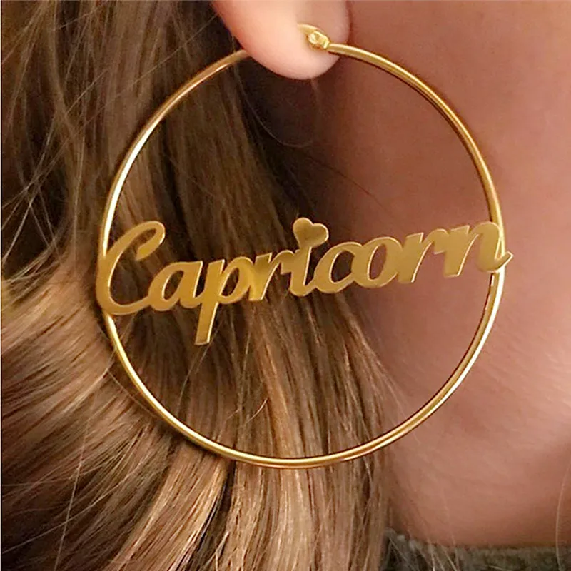 

1 Pair Hiphop Stainless Steel Custom Name Hoop Earrings Women Personalized Big Nameplate Handmade Circle Oorbellen Party Gifts