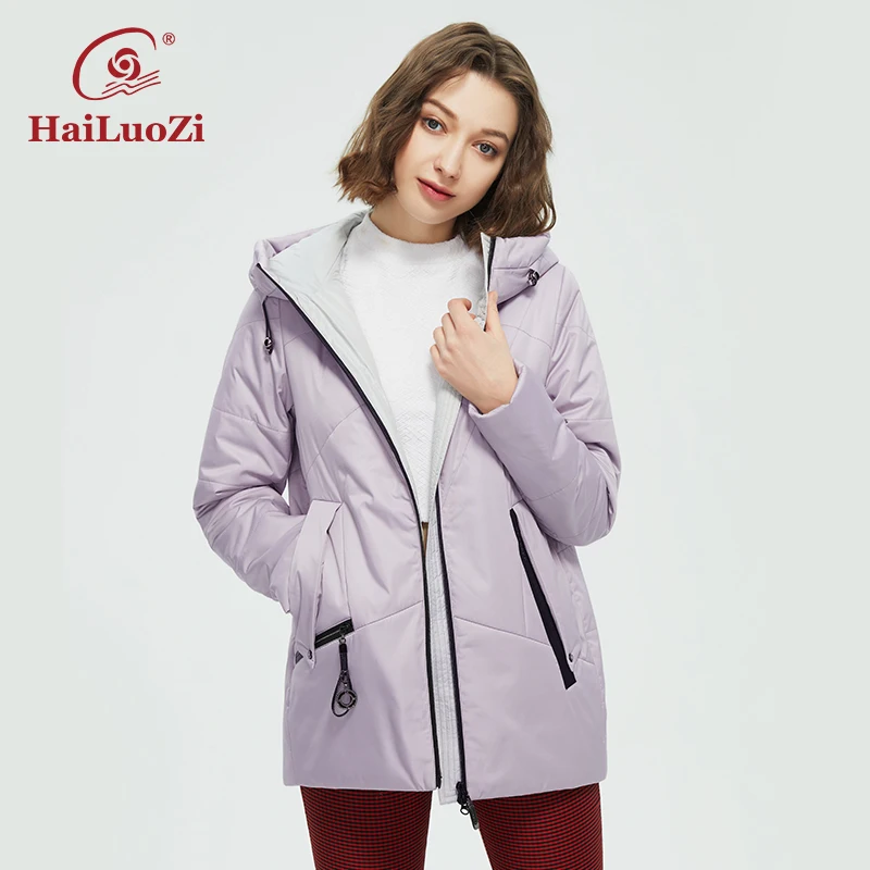 HaiLuoZi 2022 Women\'s Autumn Winter Jackets Zipper Hooded Women Coat Thin Cotton Fashion Short Warm Outwear Casual Parka 38