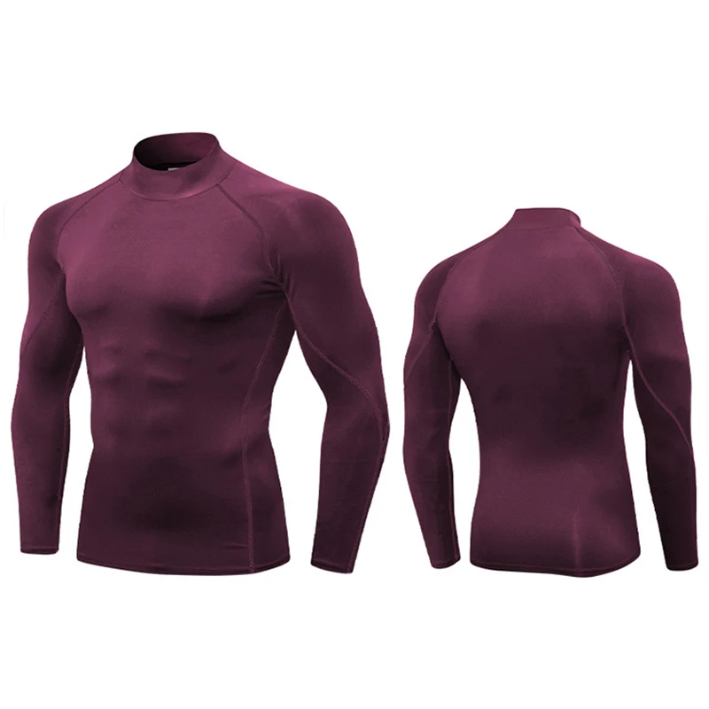 Customized LOGO Running Shirts Men Gym Rashguard Stand Collar Long Sleeve T-Shirt Quick Dry Fitness Compression Sportswear Top